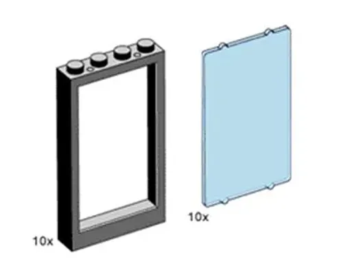 1x4x5 Black Window Frames, Transparent Blue Panes Image