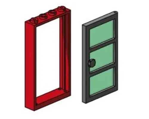 1x4x6 Red Door and Frames, Transparent Green Panes Image