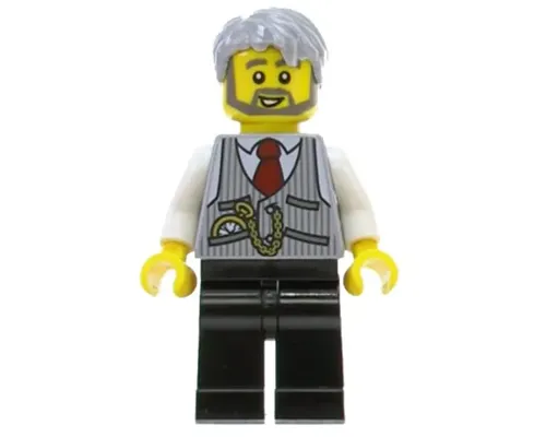 LEGOLAND Park Train Conductor, Pinstripe Vest, Red Tie and Pocket Watch, Thick Sideburns Image