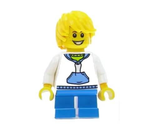 LEGOLAND Park Boy, Hooded Sweatshirt with Medium Blue Pocket and Drawstring Front, Yellow Hair Image