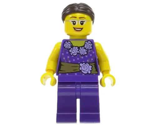 LEGOLAND Park Female, Dark Purple Blouse with Gold Sash and Flowers, Dark Brown Hair Image