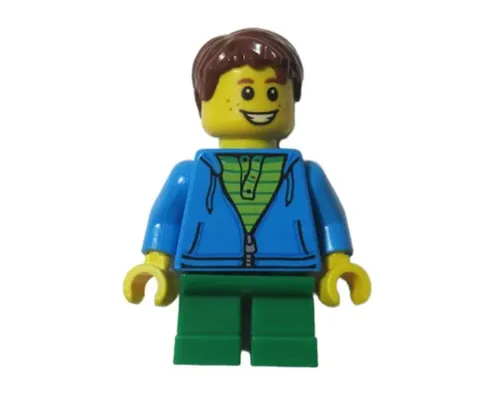 LEGOLAND Park Boy with Reddish Brown Hair, Hoodie with Zipper over Lime and Green Striped Shirt and Green Legs Image