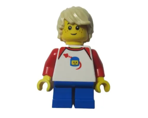 LEGOLAND Park Boy with Tan Hair, Shirt with Red Collar and Shoulders, Spaceship Orbiting Classic Space Helmet Pattern and Short Blue Legs Image