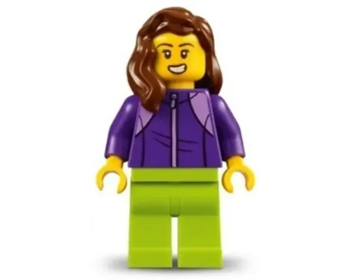 LEGOLAND Park Female with Reddish Brown Mid-Length Hair, Dark Purple Tracksuit, Lime Legs Image