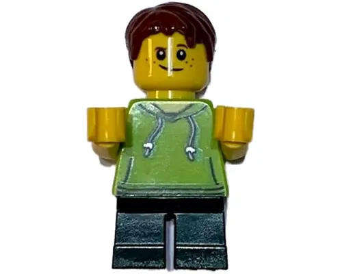 LEGOLAND Park Boy with Dark Brown Hair, Lime Sleeveless Hoodie, Dark Green Short Legs Image