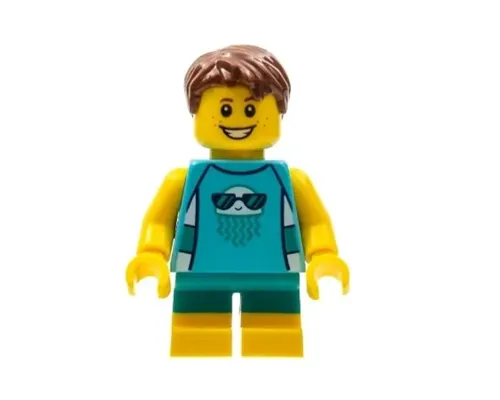 LEGOLAND Park Boy with Reddish Brown Hair, Medium Azure Sleeveless Jellyfish Shirt, Dark Turquoise Short Legs Image