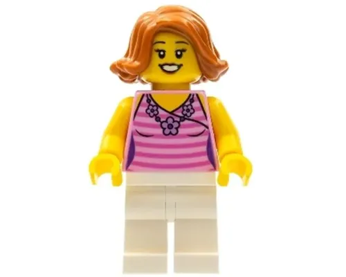 LEGOLAND Park Female with Dark Orange Hair, Bright Pink Striped Shirt, White Legs Image