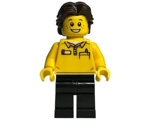 LEGO Store Employee, Black Legs, Dark Brown Short Wavy Hair Image