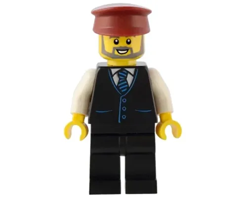 Station Master - Black Vest with Blue Striped Tie, Black Legs, Dark Red Hat, Beard Image