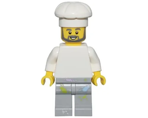 1950s Diner Chef - Plain White Torso, Light Bluish Gray Legs with Paint Splotches, White Chef Toque Image