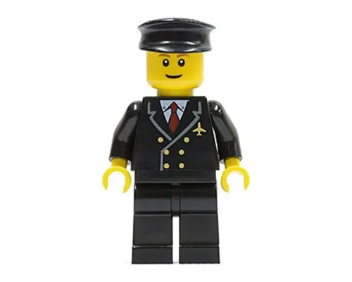 Airport - Pilot with Red Tie and 6 Buttons, Black Legs, Black Hat, Brown Eyebrows, Thin Grin Image