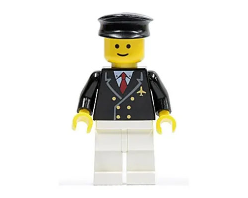 Airport - Pilot with Red Tie and 6 Buttons, White Legs, Black Hat, Standard Grin Image