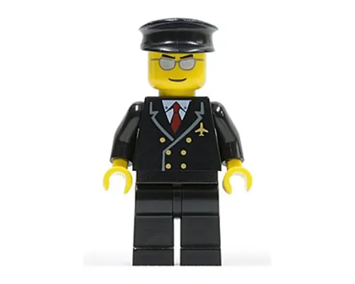 Airport - Pilot with Red Tie and 6 Buttons, Black Legs, Black Hat, Silver Glasses Image