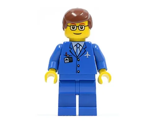 Airport - Blue 3 Button Jacket & Tie, Reddish Brown Male Hair, Glasses with Thin Eyebrow Image