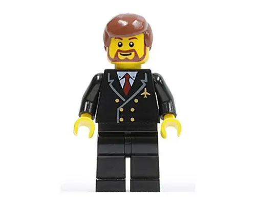 Airport - Pilot with Red Tie and 6 Buttons, Black Legs, Reddish Brown Hair, Brown Beard Rounded Image