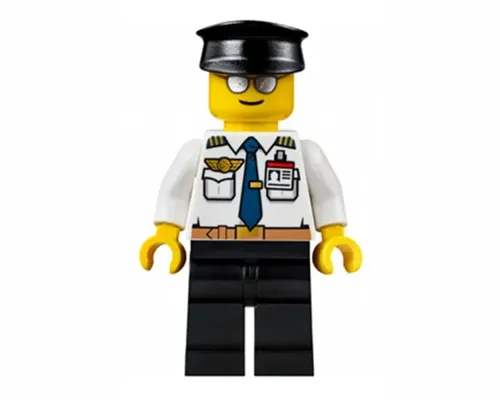 Airport - Pilot, White Shirt with Dark Blue Tie, Belt and ID Badge, Black Legs, Black Hat Image