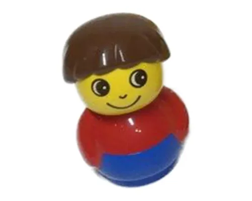 Primo Figure Boy with Blue Base, Red Top, Brown Hair Image