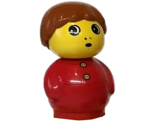 Primo Figure Boy with Red Base, Red Top with Two Buttons, Dark Orange Hair Image