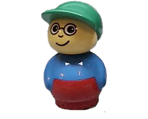 Primo Figure Boy With Red Base, Blue Top, Green Hat, Glasses Image