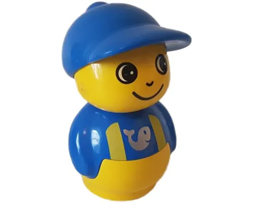 Primo Figure Boy with Yellow Base, Blue Top with Yellow Suspenders with Fish Pattern, Blue Hat Image