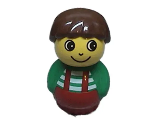 Primo Figure Boy with Red Base, Green Top with Red Suspenders with White Stripes, Brown Hair Image