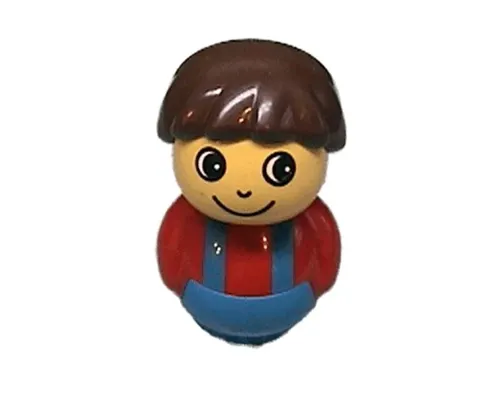 Primo Figure Boy with Blue Base, Red Top with Blue Suspenders, Brown Hair Image