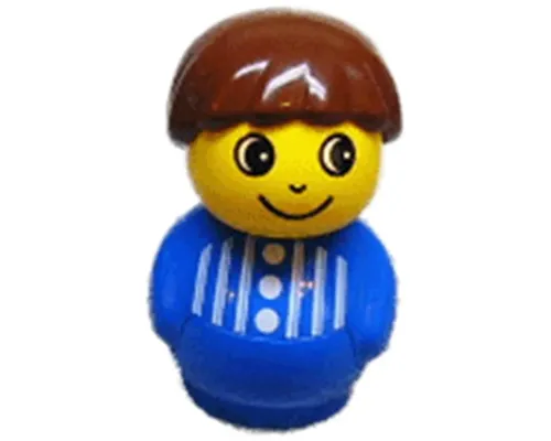 Primo Figure Boy with Blue Base, Blue Top with Stripes and Three Buttons, Brown Hair Image