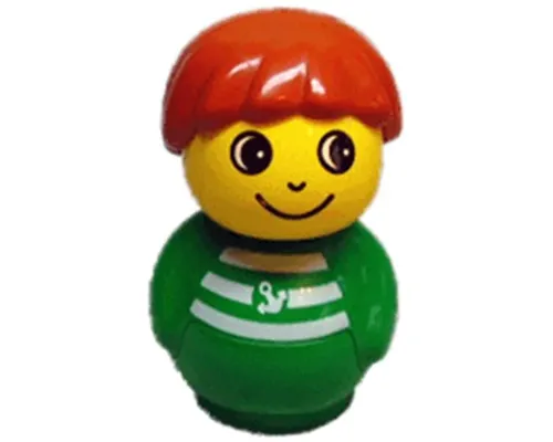 Primo Figure Boy with Green Base, Green Top with White Stripes and Anchor Pattern, Dark Orange Hair Image