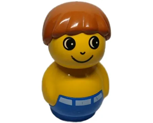 Primo Figure Boy with Blue Base, Yellow Top, Dark Orange Hair Image