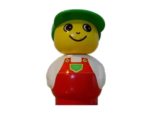 Primo Figure Boy with Red Base, White Top with Red Overalls with Green Pocket, Green Cap Image