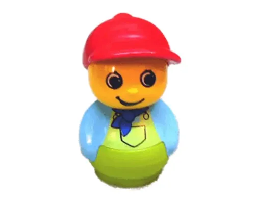 Primo Figure Boy with Lime Base, Medium Blue Top with Lime Overalls with Blue Neckerchief, Red Cap Image