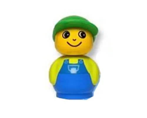 Primo Figure Boy with Blue Base, Lime Top with Blue Overalls, Green Hat Image