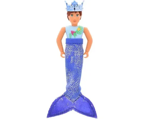 Belville Male - Light Blue Shirt with Net and Seashell, Blue Swimsuit, Reddish Brown Hair, Crown, Mermaid Tail Image