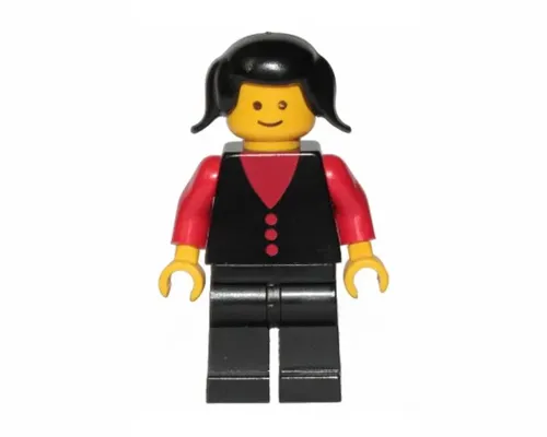 Shirt with 3 Buttons - Red, Red Arms, Black Legs, Black Pigtails Hair (Firewoman) Image