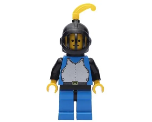 Breastplate - Blue with Black Arms, Blue Legs with Black Hips, Black Grille Helmet, Yellow Feather, Black Plastic Cape Image