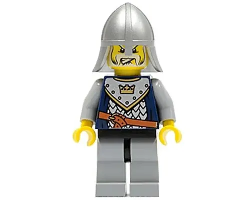 Fantasy Era - Crown Knight Scale Mail with Crown, Helmet with Neck Protector, White Moustache and Beard Image