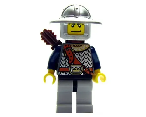 Fantasy Era - Crown Knight Scale Mail with Chest Strap, Helmet with Broad Brim, Dual Sided Head, Dark Bluish Gray Legs, Quiver Image