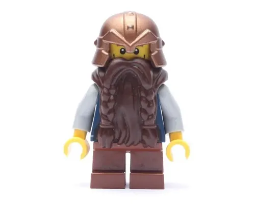 Fantasy Era - Dwarf, Dark Brown Beard, Copper Helmet with Studded Bands, Sand Blue Arms, Vertical Cheek Lines Image