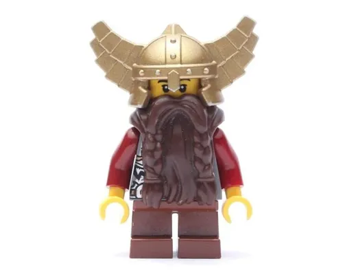 Fantasy Era - Dwarf, Dark Brown Beard, Metallic Gold Helmet with Wings, Dark Red Arms, Smirk and Stubble Beard Image