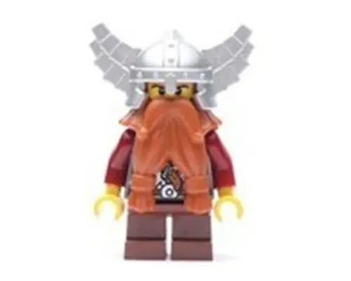 Fantasy Era - Dwarf, Dark Orange Beard, Metallic Silver Helmet with Wings, Dark Red Arms Image