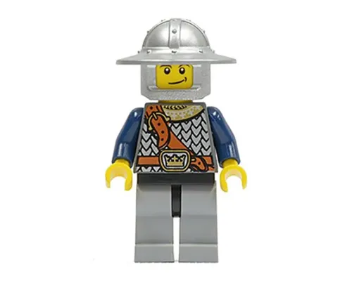 Fantasy Era - Crown Knight Scale Mail with Chest Strap, Helmet with Broad Brim, Dual Sided Head, Light Bluish Gray Legs, Quiver Image