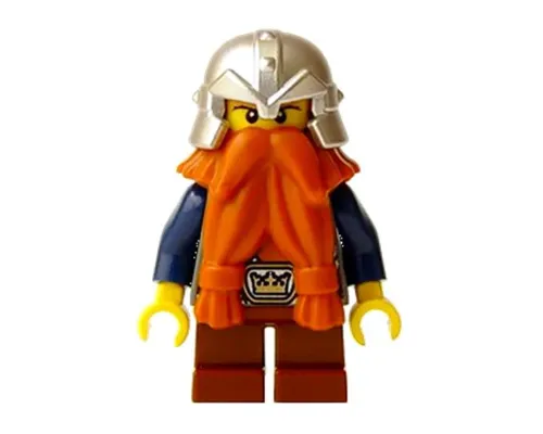 Fantasy Era - Dwarf, Dark Orange Beard, Metallic Silver Helmet with Studded Bands, Dark Blue Arms, Pale Brown Beard Image