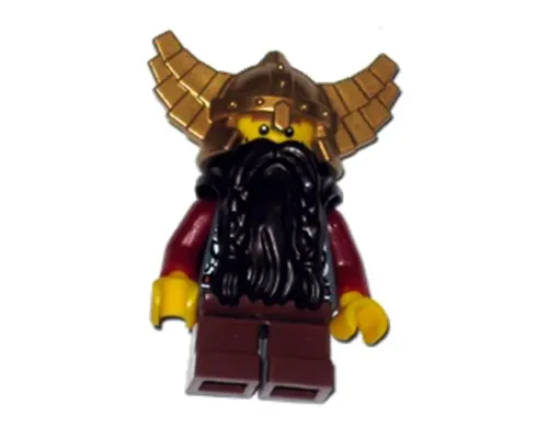 Fantasy Era - Dwarf, Dark Brown Beard, Metallic Gold Helmet with Wings, Dark Red Arms, Vertical Cheek Lines Image