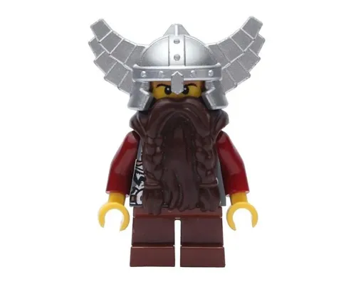 Fantasy Era - Dwarf, Dark Brown Beard, Metallic Silver Helmet with Wings, Dark Red Arms Image