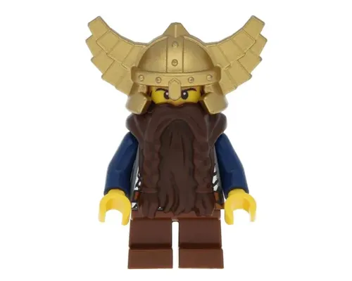 Fantasy Era - Dwarf, Dark Brown Beard, Metallic Gold Helmet with Wings, Dark Blue Arms, Dual Sided Head Image