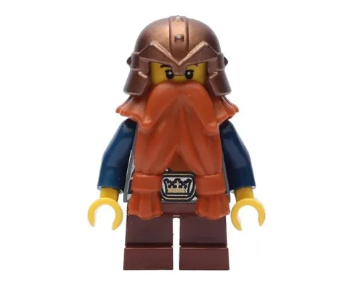 Fantasy Era - Dwarf, Dark Orange Beard, Copper Helmet with Studded Bands, Dark Blue Arms, Smirk and Stubble Beard Image