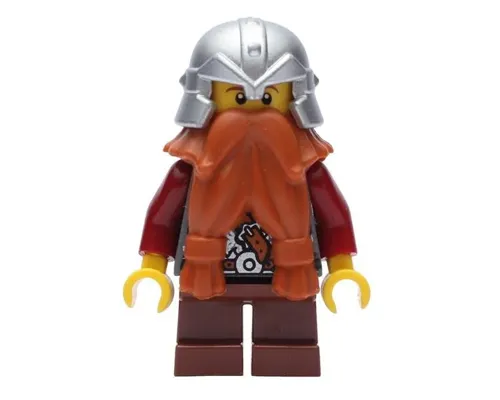 Fantasy Era - Dwarf, Dark Orange Beard, Metallic Silver Helmet with Studded Bands, Dark Red Arms Image