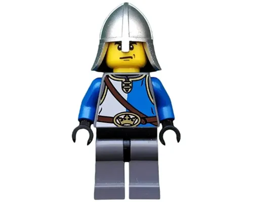 Castle - King's Knight Blue and White with Chest Strap and Crown Belt, Helmet with Neck Protector, Angry Eyebrows and Scowl Image