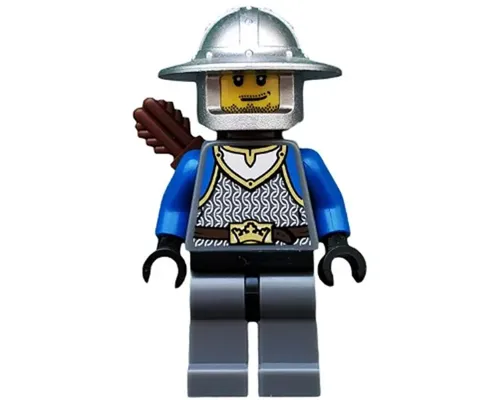 Castle - King's Knight Scale Mail, Crown Belt, Helmet with Broad Brim, Quiver, Smirk and Stubble Beard Image