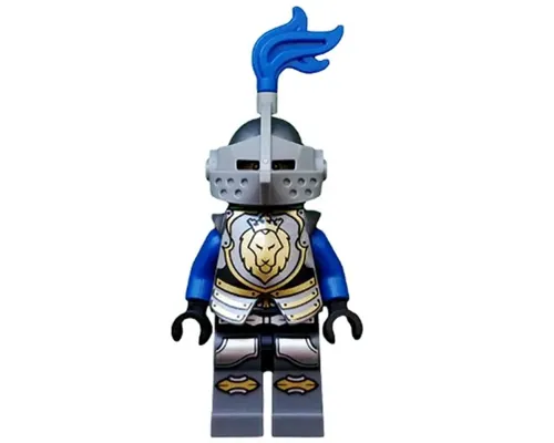 Castle - King's Knight Armor with Lion Head with Crown, Helmet with Pointed Visor, Blue Plume, Angry Face Image